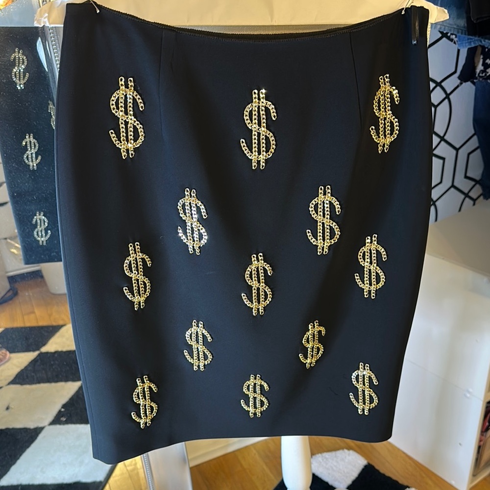Moschino couture! Black Skirt with Gold Dollar Sign embellishment